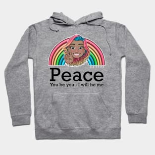 rainbow Reva Prisma peace sign emoji (black text) Hoodie